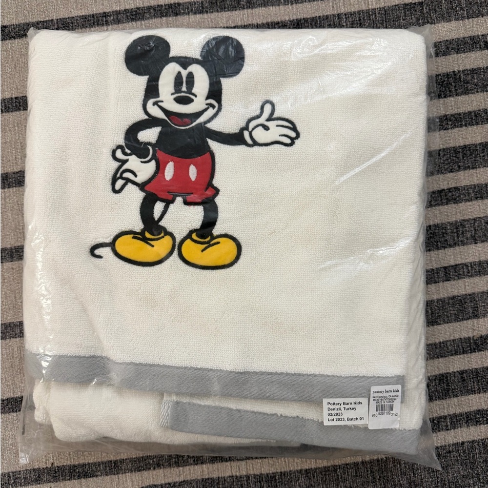 Pottery Barn Kids White and Gray Towel Mickey Mouse